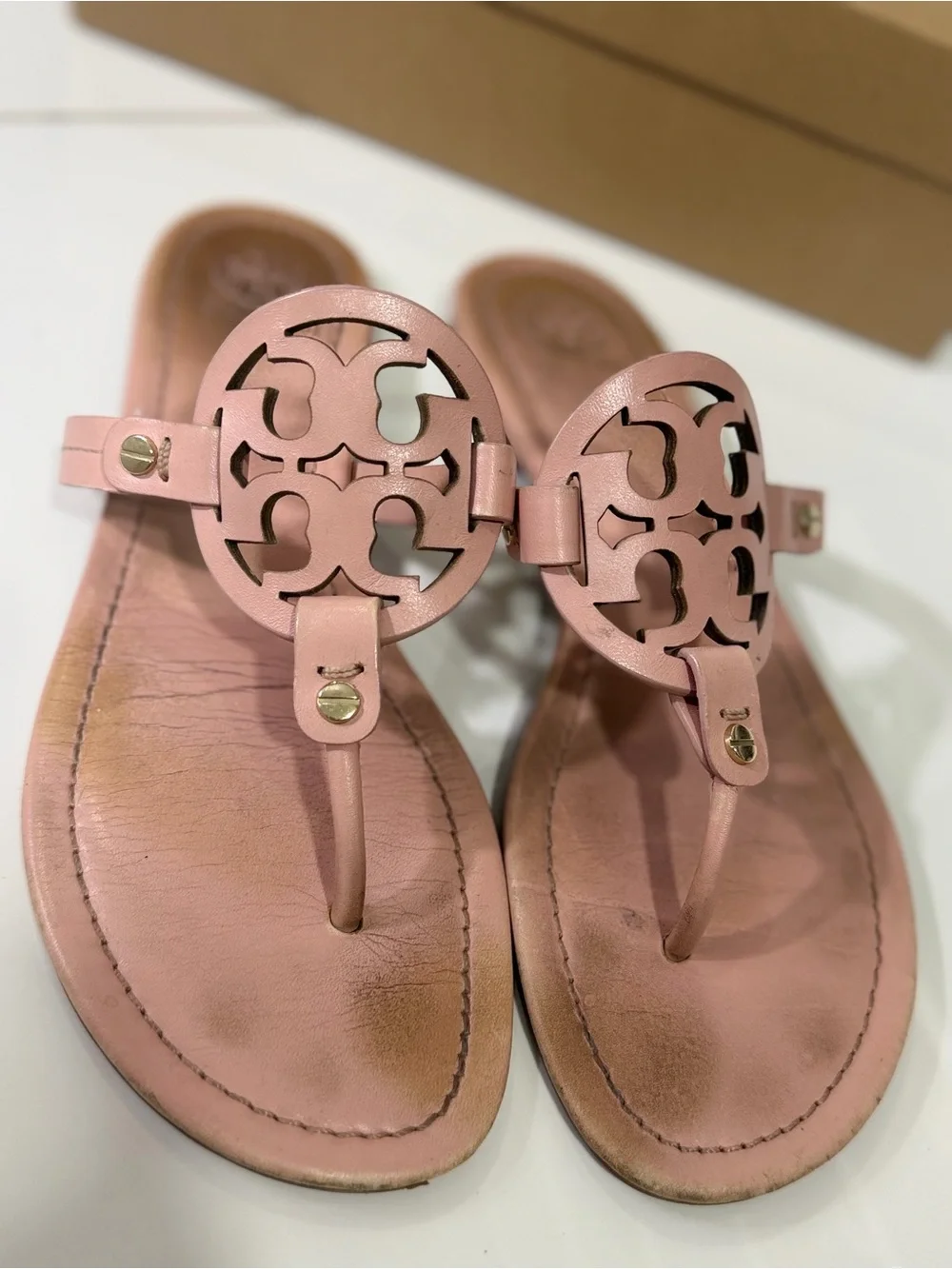 Tory Burch Pink Leather Logo Thong Sandals